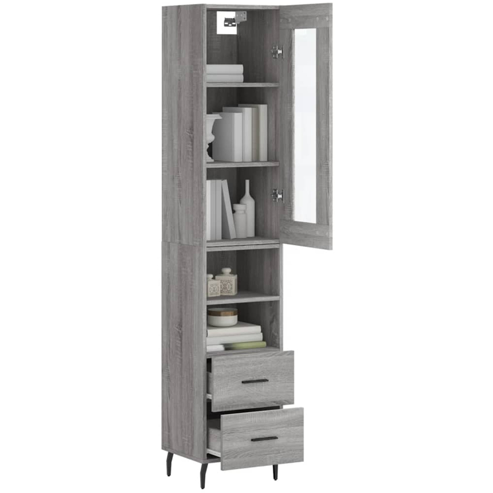vidaXL Single Glass Door 2 Drawer 2 Shelf Grey Sonoma Highboard Image 3