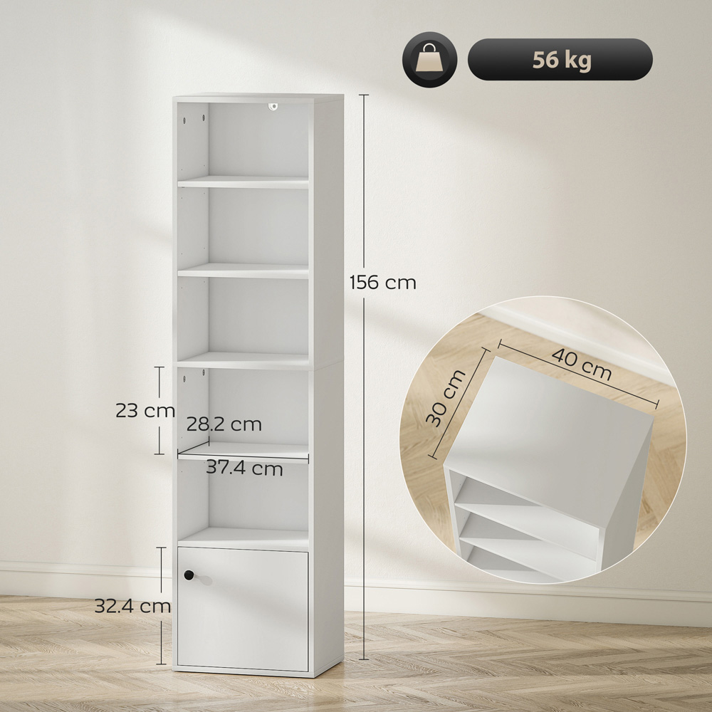 Portland 6 Shelf White Adjustable Tall Bookcase Image 9