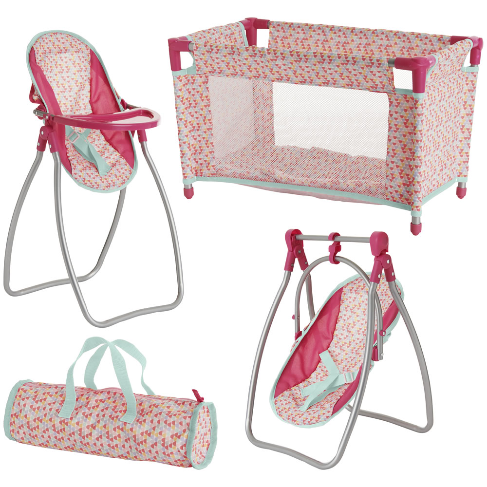 Wilko Doll Bed, High Chair and Swing Set Image 1