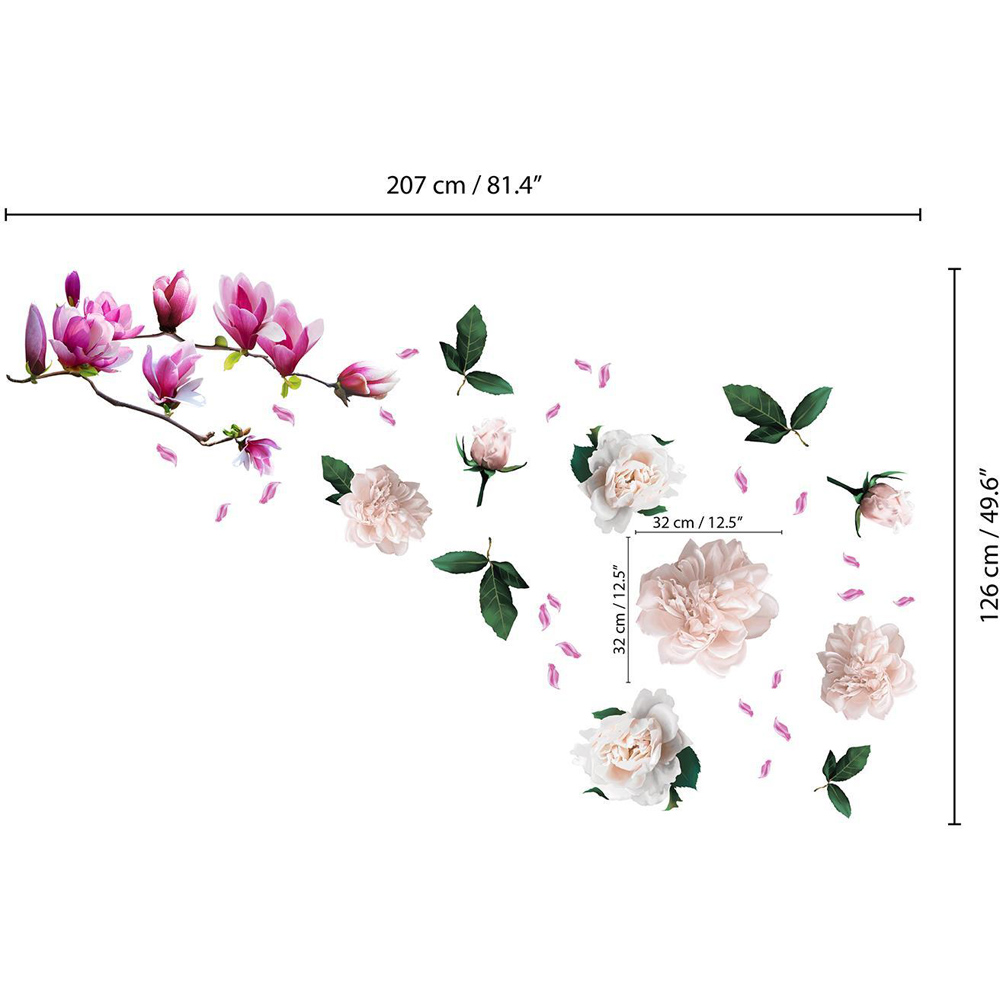 Walplus Flower Theme Large Magnolia and Roses Self Adhesive Wall Stickers Image 4
