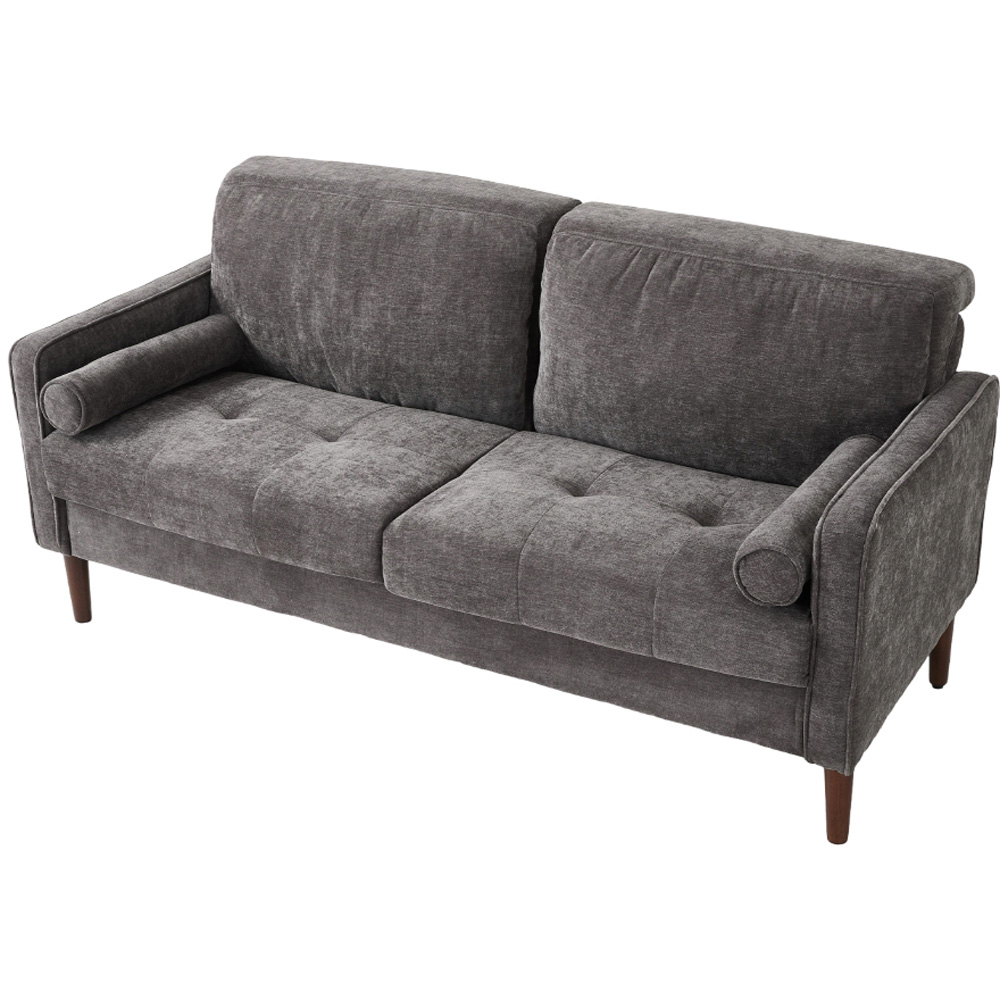 Living and Home 2 Seater Grey Soft Chenille Upholstered Sofa with Cylindrical Pillows Image 2