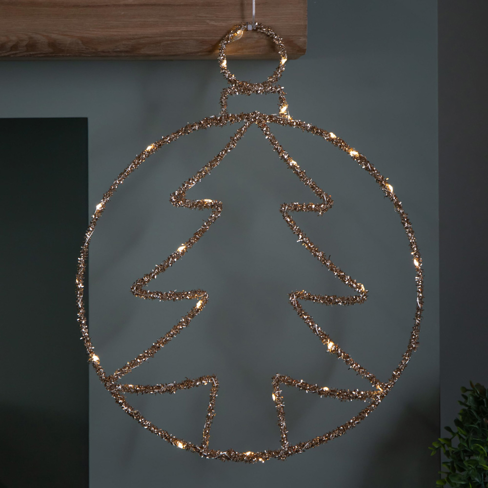 Samuel Alexander Warm White Twinkling LED Light Up Gold Tree Ball Hanging Christmas Decoration Image 3