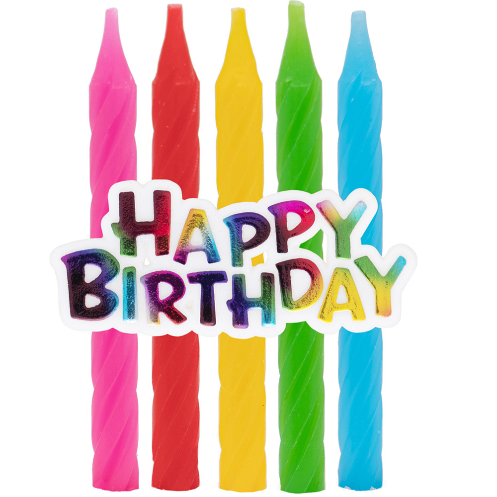 Pack of 10 Birthday Candles with Happy Birthday Topper - Multicolour Image 1