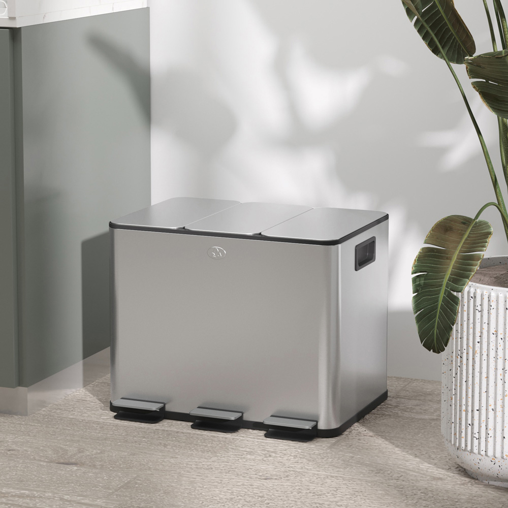 HOMCOM Triple Recycling and Waste Kitchen Pedal Bin 60L Image 2