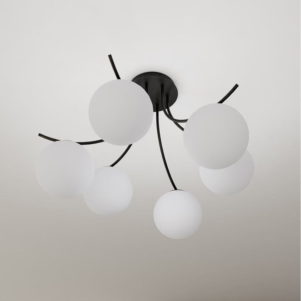 Emibig Boston 6 Light White Shade Black E14 Ceiling Pendant Light Image 5