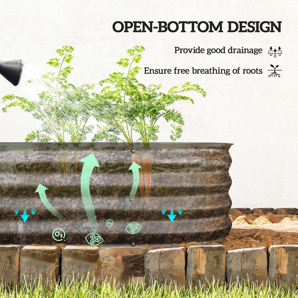 Outsunny Dark Grey Galvanised Steel Raised Garden Bed Planter with Safety Edging 62 x 150cm Image 5
