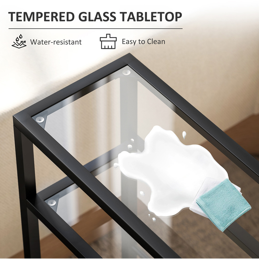 Portland Black Tempered Glass Tabletop Slim Side Table Image 8