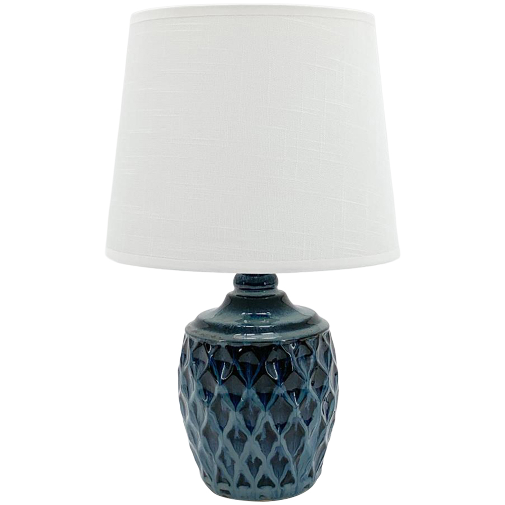 Acacia Home White Shade Blue Ceramic Table Lamp Image 1