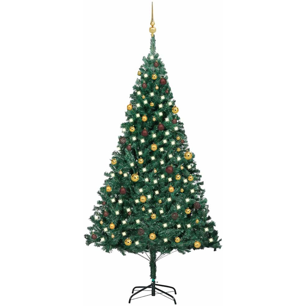 vidaXL Green Artificial Christmas Tree with LEDs Bronze Gold Decoration Ornaments 8ft Image 1