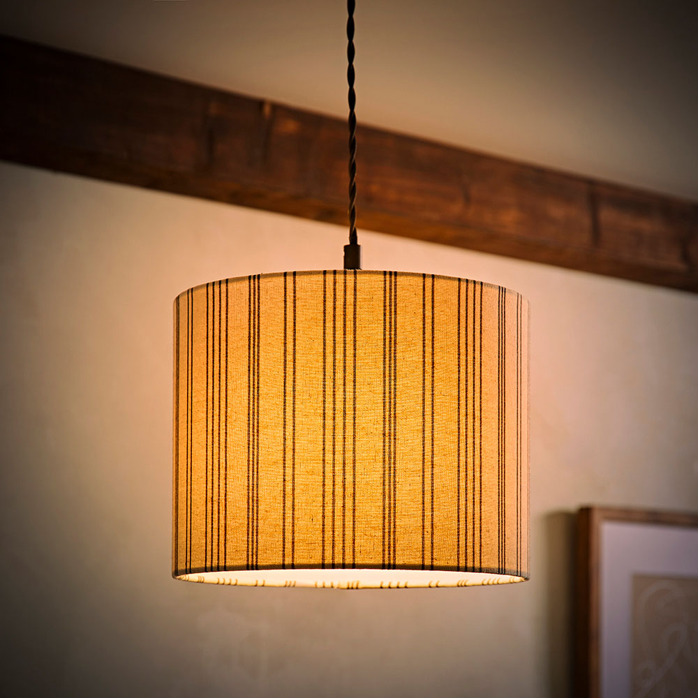 ValueLights Hallie Natural Linen Stripe Detail Small Drum Ceiling Pendant Lamp Shade Image 2