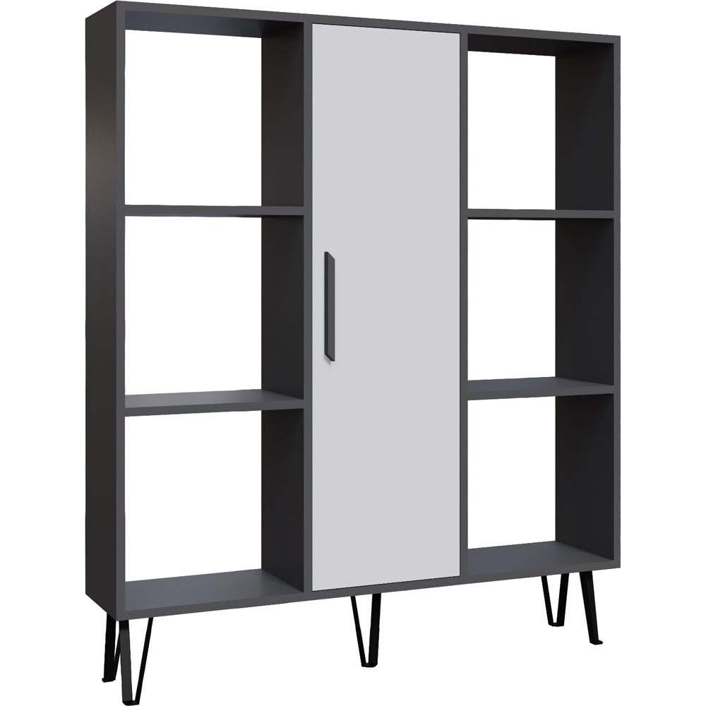Decorotika Peoria Single Door 6 Shelf Anthracite and White Bookcase Image 2