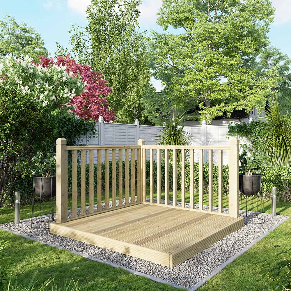 Power 6 x 6ft Timber Decking Kit With Handrails On 2 Sides Image 2