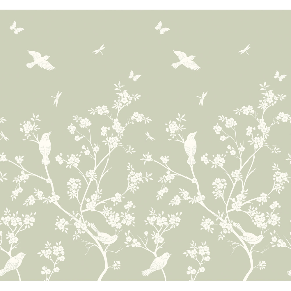 Origin Murals Repeatable Blossom Trail Soft Green 3 Drop Wall Mural Image 2
