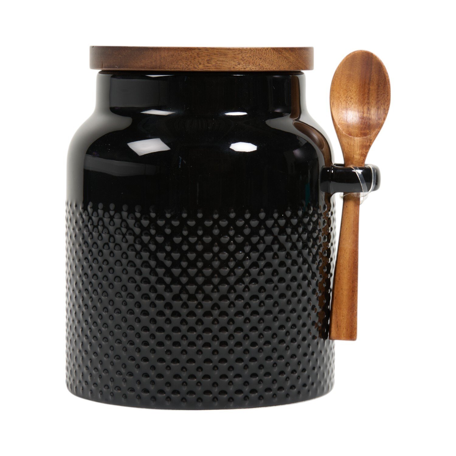 Black Canister with Acacia Lid and Spoon Image 1