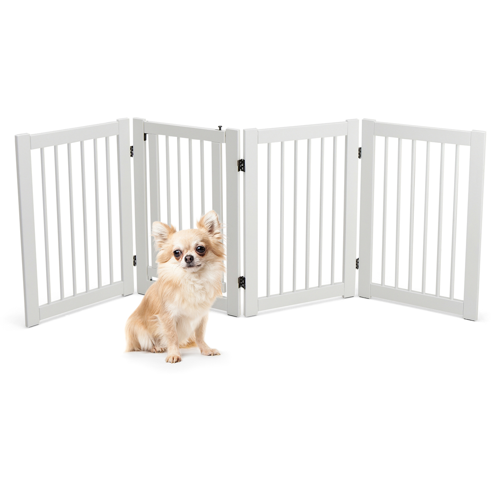 Costway 4 Panel White Wooden Dog Gate with Door Walk Through Image 3