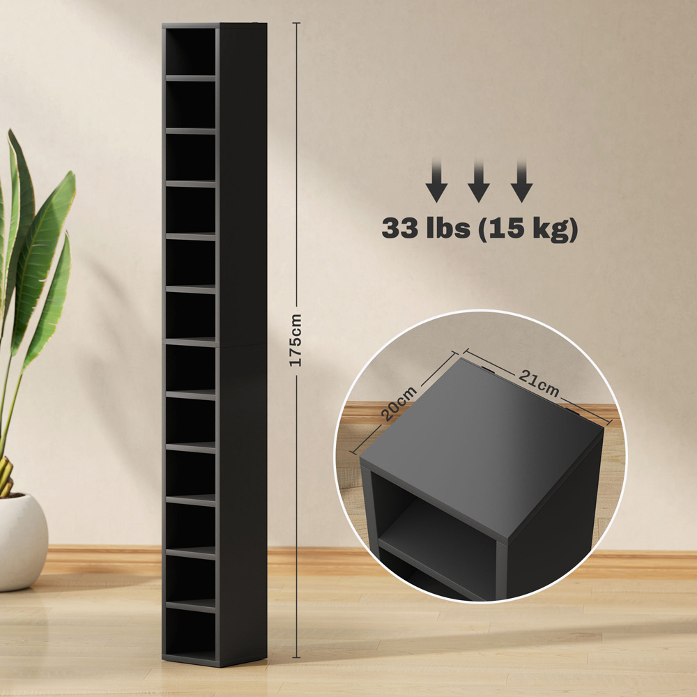 HOMCOM 204 CD Black Tall Bookshelf with Cubes Image 9