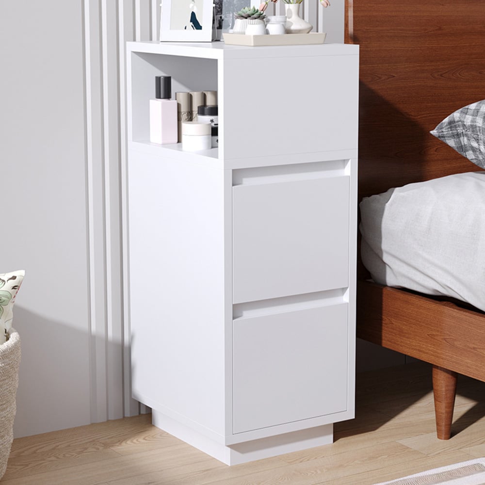 Living and Home 2 Drawer White Bedside Table Image 1