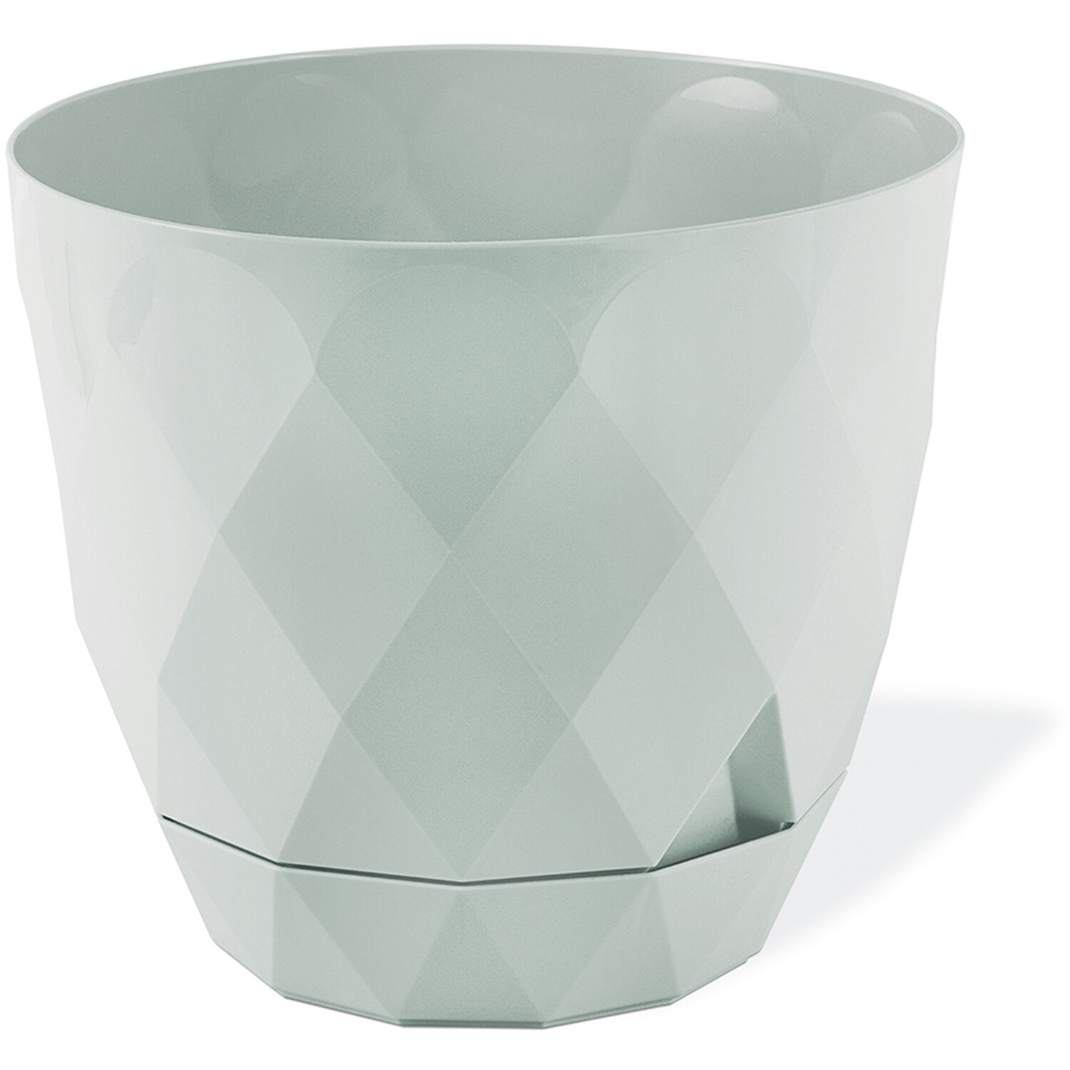 Diamond Textured Round Plant Pot with Removable Drip Tray Green 17.5cm Image