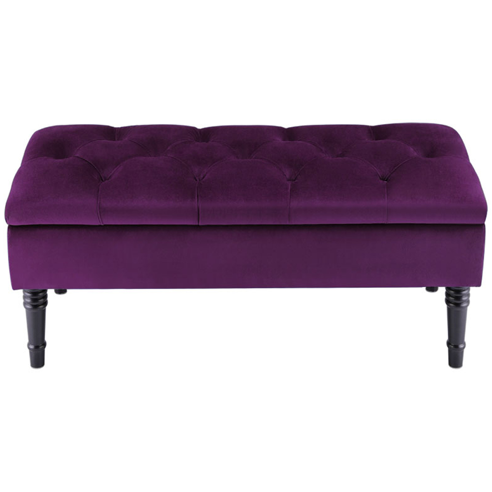 Living and Home Purple Buttoned Velvet Storage Bench Image 3