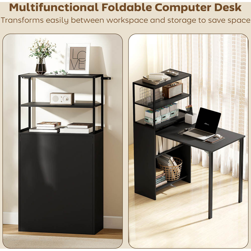 Portland 5 Shelf Foldable Multifunctional Computer Desk Black Image 7