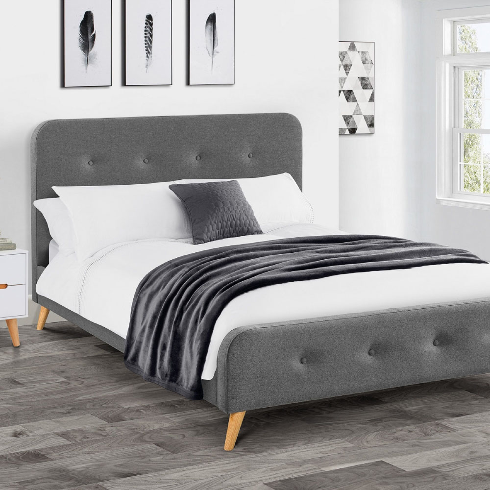 Julian Bowen Astrid Double Grey Curved Retro Buttoned Bed Image 1