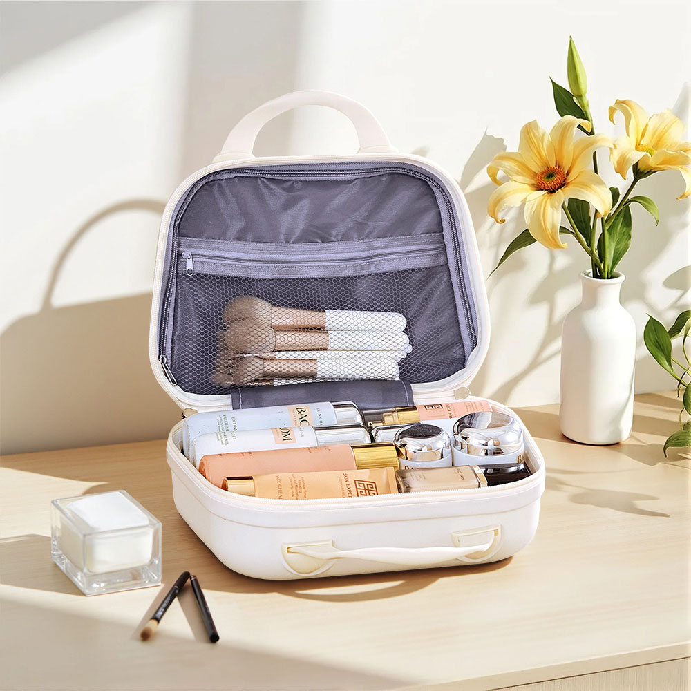 Living and Home White Portable Hard Shell Handheld Cosmetic Travel Case 30cm Image 5