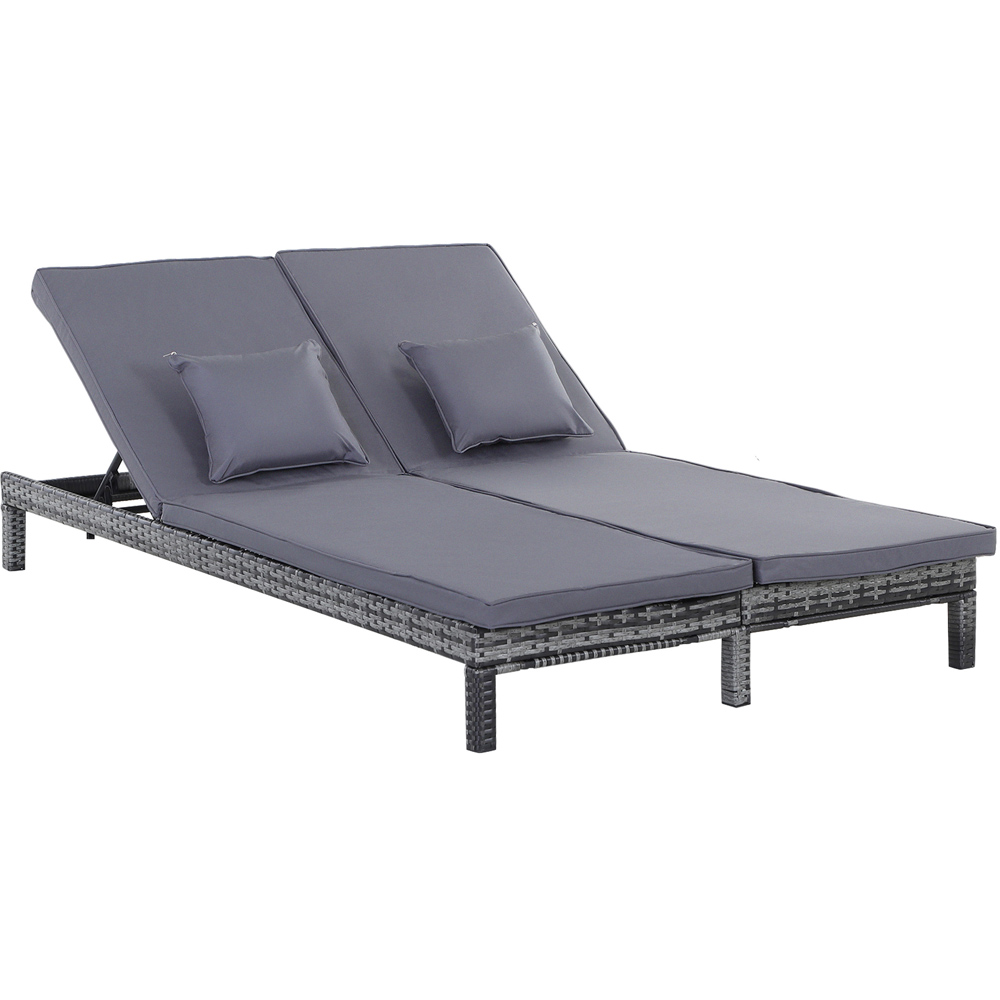 Outsunny 2 Seater Grey Rattan Sun Lounger Image 2