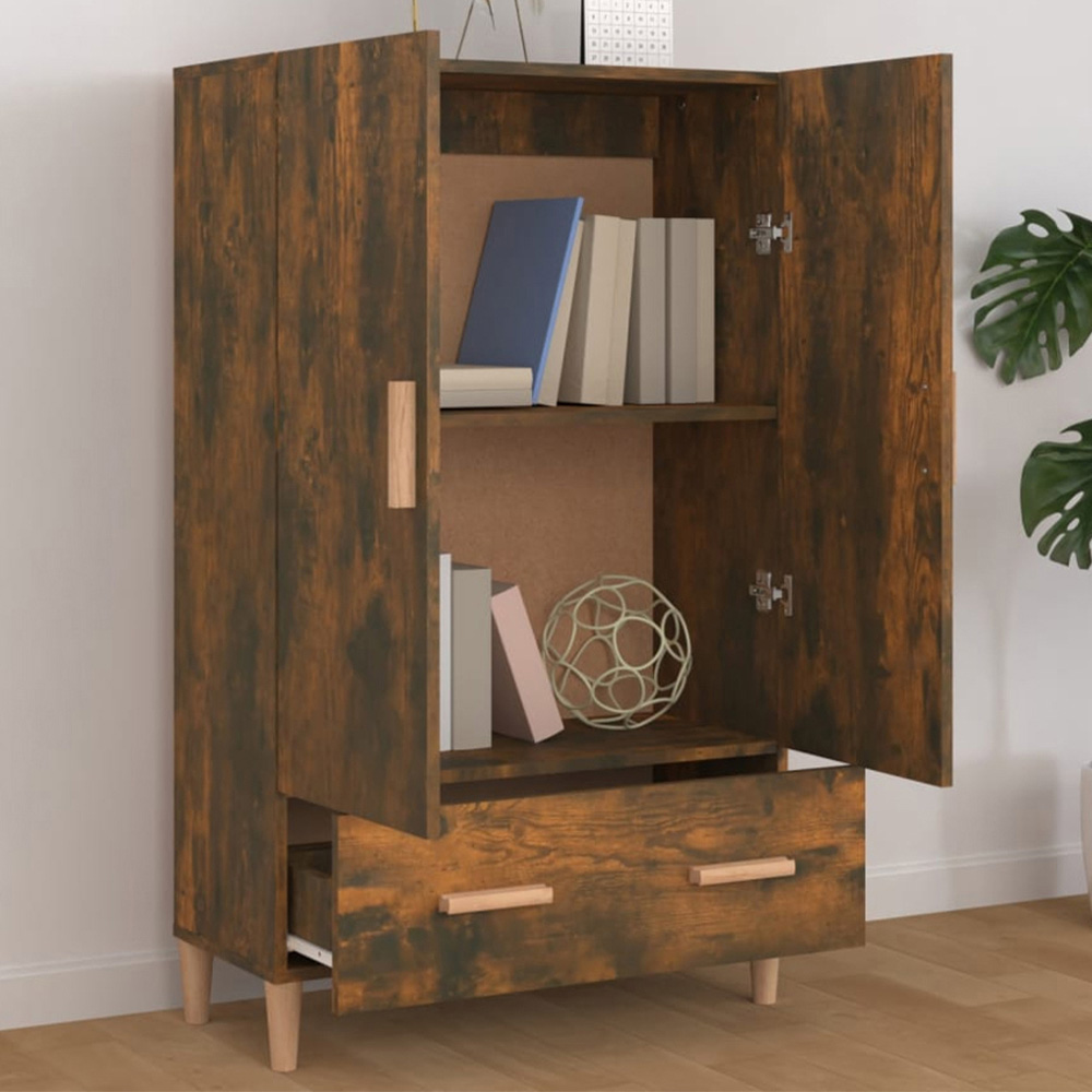 vidaXL 2 Door Single Drawer Smoked Oak Highboard Image 1