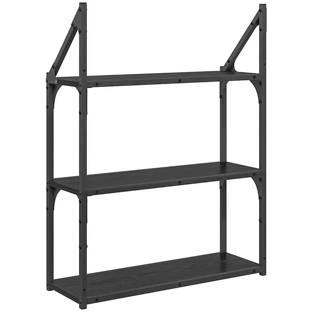 vidaXL 60cm 3 Shelf Black Oak Wall Shelf Image 6