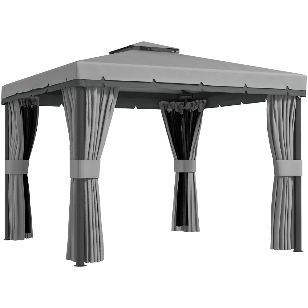 Outsunny 3 x 3m Light Grey Aluminium and Steel Frame Gazebo with Netting Image 2