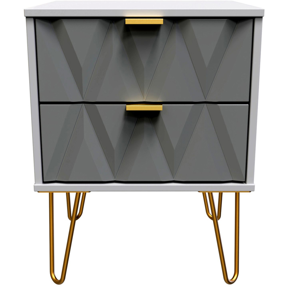 Crowndale Diamond 2 Drawer Matt Grey Bedside Table Image 3