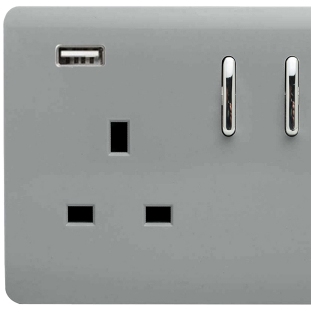 Trendi Switch 2 Gang 13amp 2 Port USB Silver Switched Plug Socket Image 2
