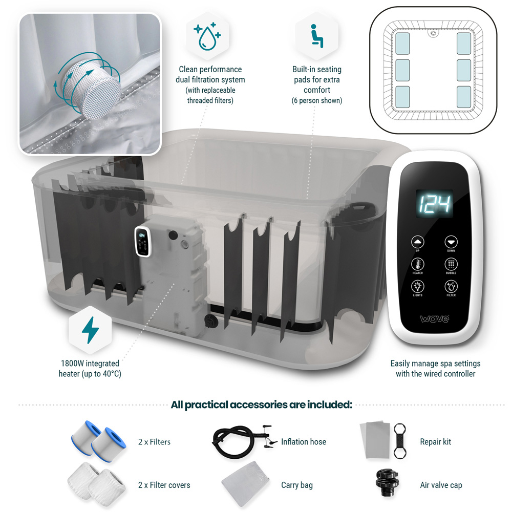 Wave Pacific 4 Person Grey Rattan Square Inflatable Hot Tub with EnergySave Bundle Image 7