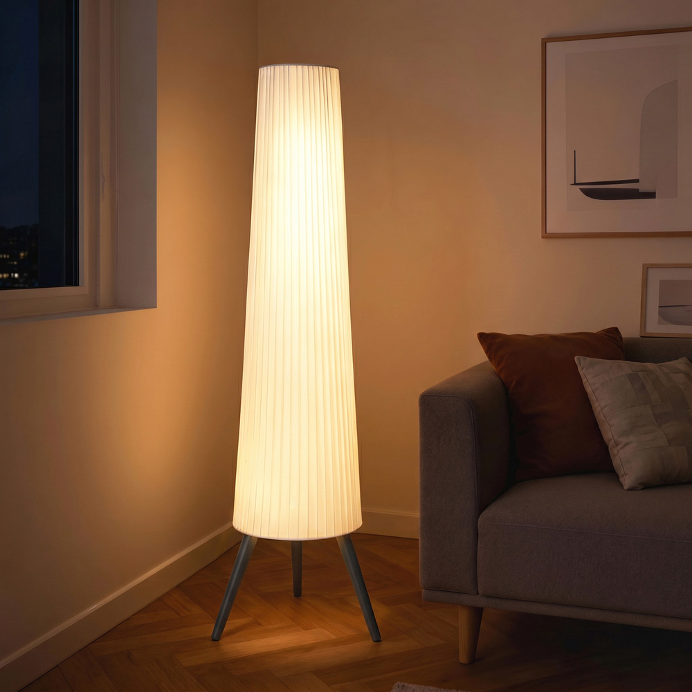 HOMCOM White Dimmable Tripod Floor Lamp with Grey Wood Legs Image 4