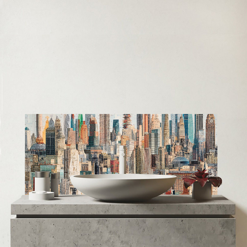 Warren Reed Designer Abstract Icons Glass Bathroom Splashback 25 x 60cm Image 1