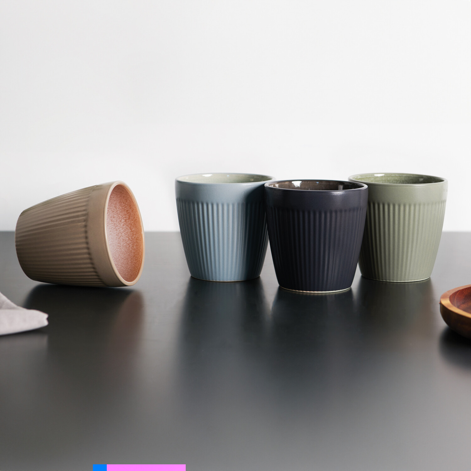 Set of 4 Matt Ribbed Mugs Multicolour Image 3