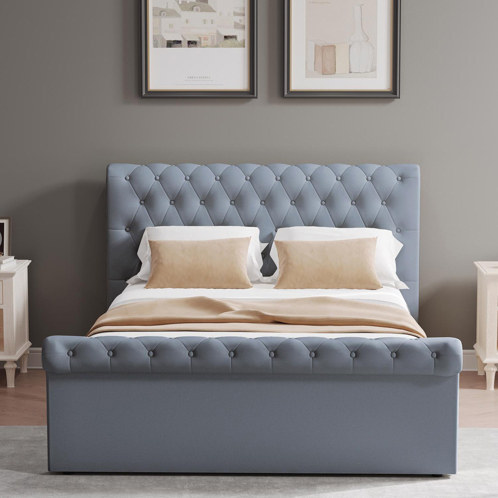 FWStyle Abbey Double Steel Grey Side Lift Ottoman Bed Frame with Scroll Buttoned Headboard Image 3