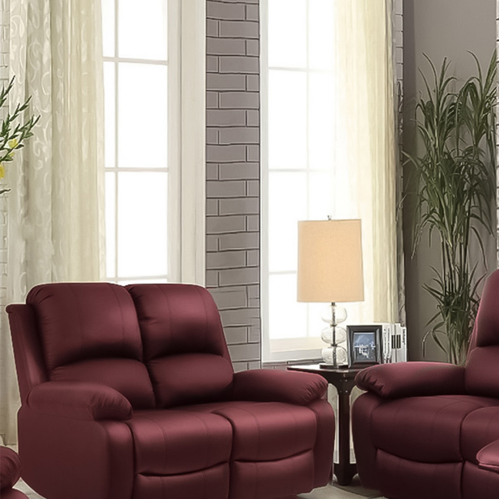 Brooklyn 5 Seater Red Bonded Leather Manual Recliner Sofa Set Image 2