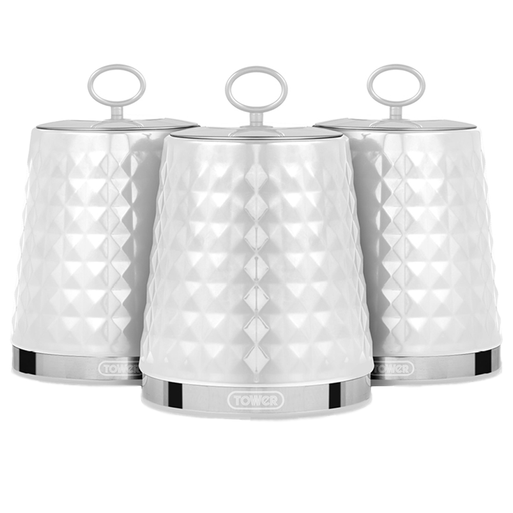 Tower 3 Piece White Solitaire Canister Set Image 1