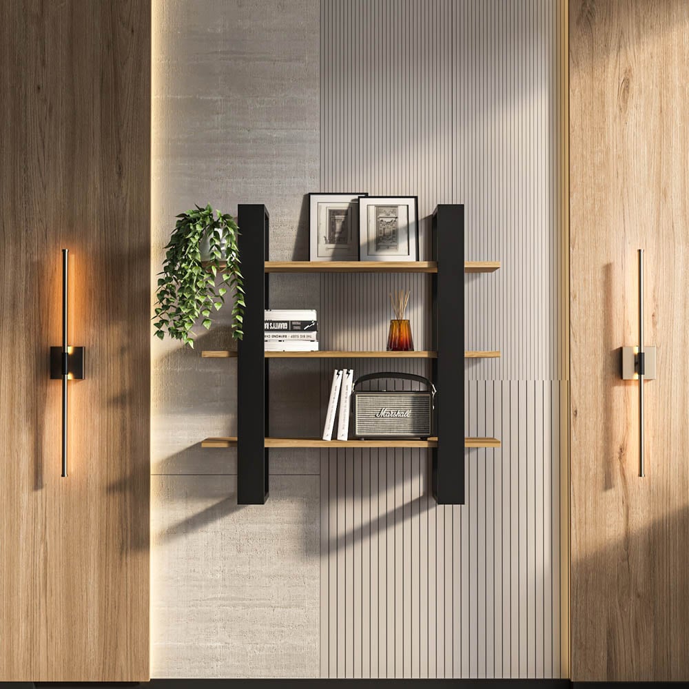 Decorotika Suno 3 Shelf Black and Oud Wall Mounted Display Unit Image 6