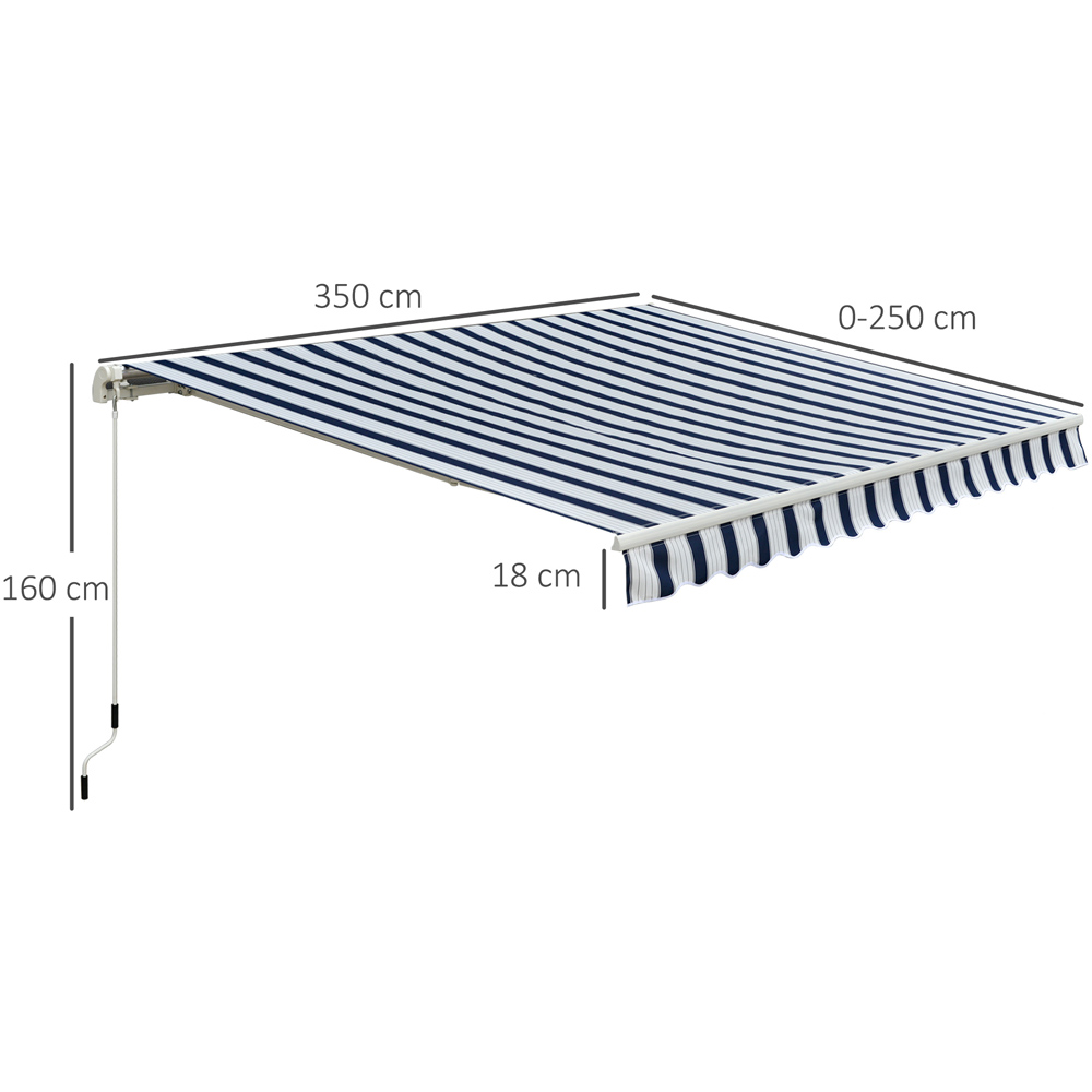 Outsunny Blue and White Striped Retractable Awning 3.5 x 2.5m Image 7