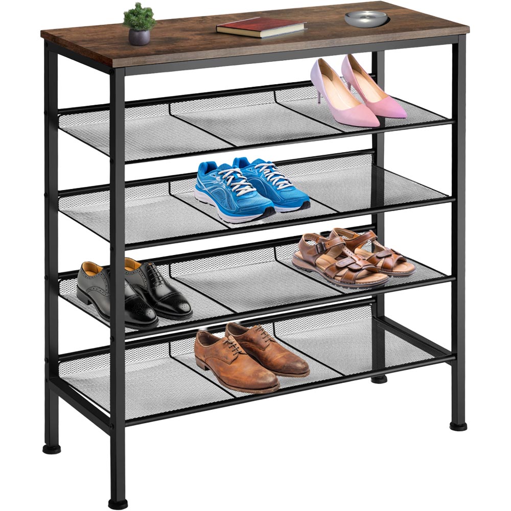 tectake Bournemouth 4 Grid Shelf Dark Wood Shoe Rack Image 1