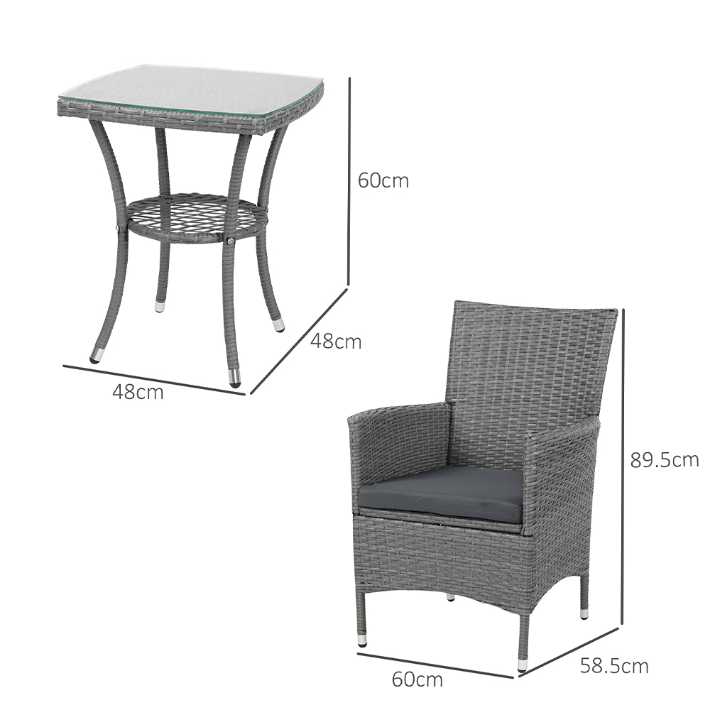 Outsunny Rattan Effect 2 Seater Bistro Set Grey Image 7
