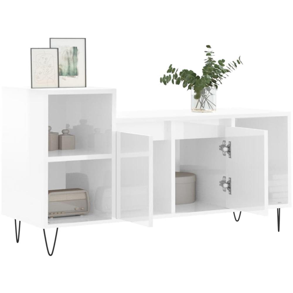vidaXL 2 Door 3 Shelf High Gloss White TV Cabinet Image 4