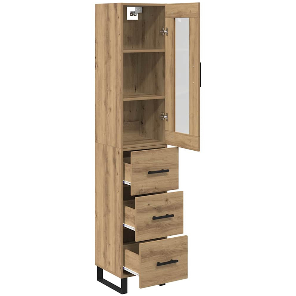 vidaXL Single Glass Door 3 Drawer Artisan Oak Tall Slim Highboard Image 4