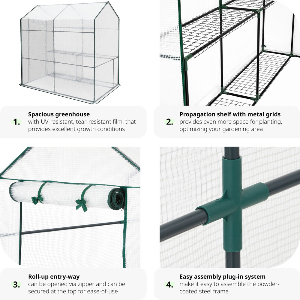 tectake 4 Shelf 3.9 x 6.1ft Greenhouse with Tarpaulin Cover Image 5