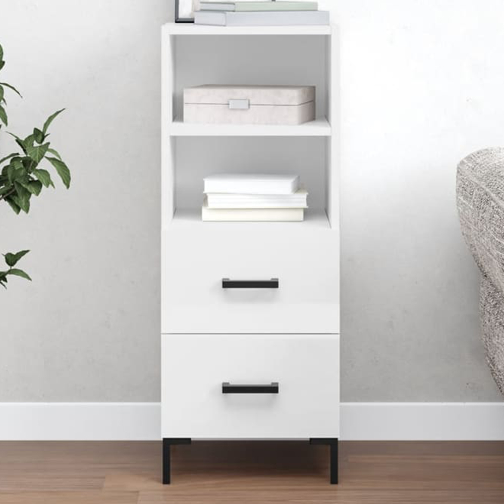 vidaXL 2 Drawer 2 Shelf High Gloss White Sideboard Image 1