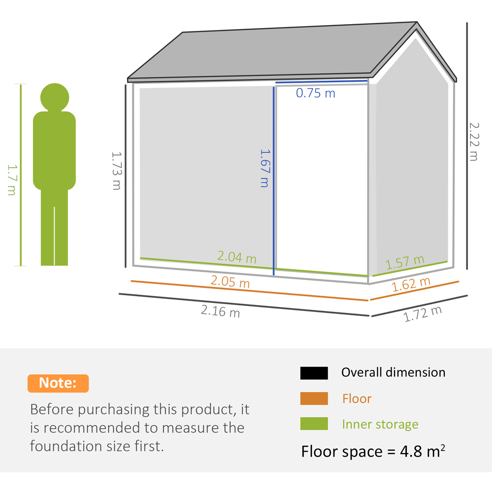 Outsunny 7 x 6ft Dark Grey Single Door Metal Outdoor Storage Shed Image 7