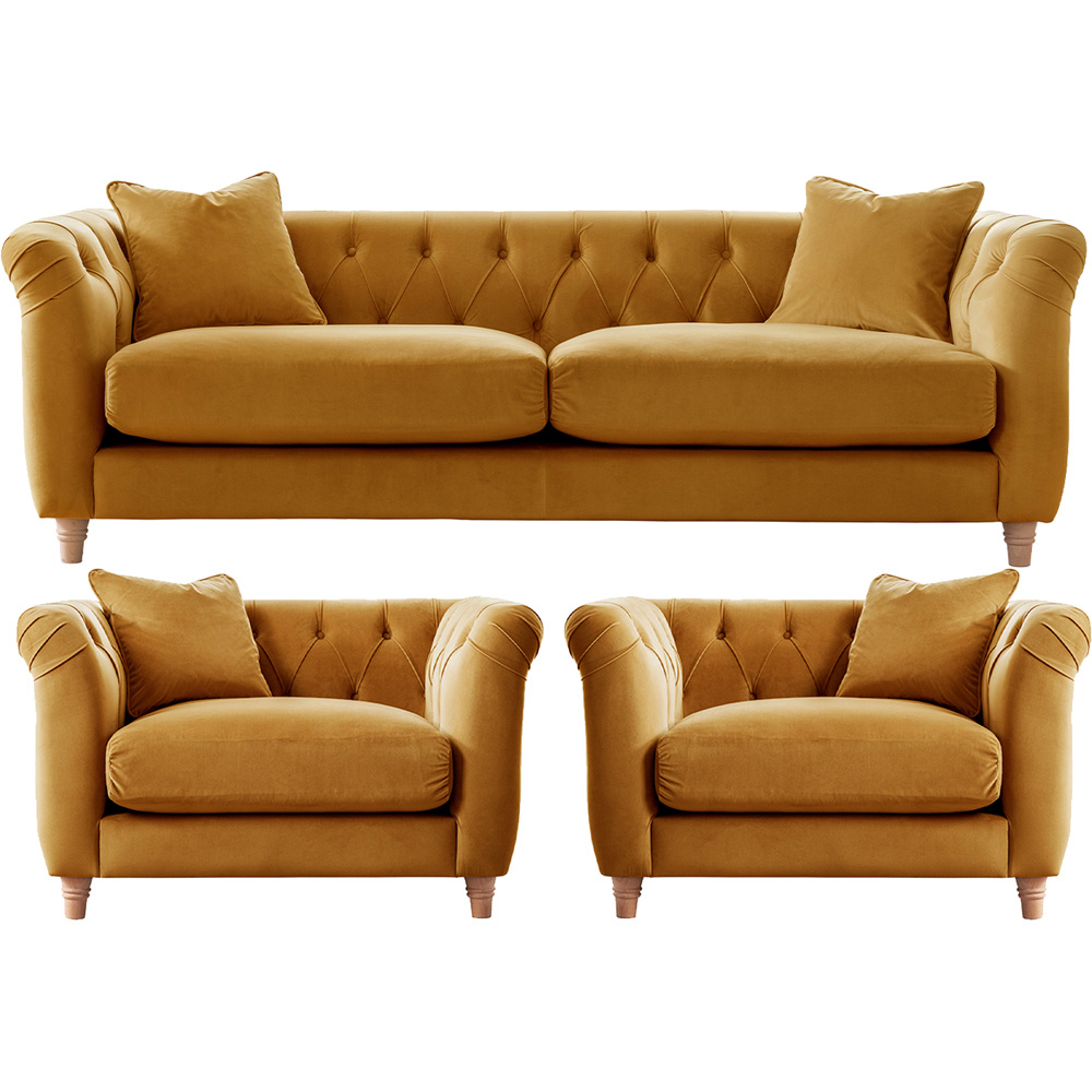 Elsie Chesterfield 5 Seater Ochre Plush Velvet Sofa Suite Image 2