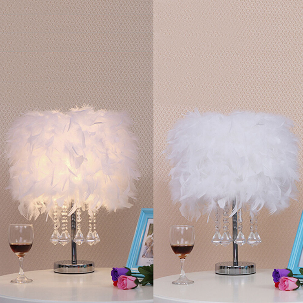 Living and Home LED Table Lamp with Transparent Crystals Feather Lampshade Image 7
